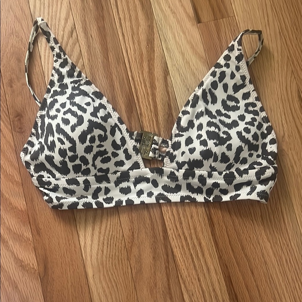 J. Crew Factory Black and White Leopard Print Bikini Top
